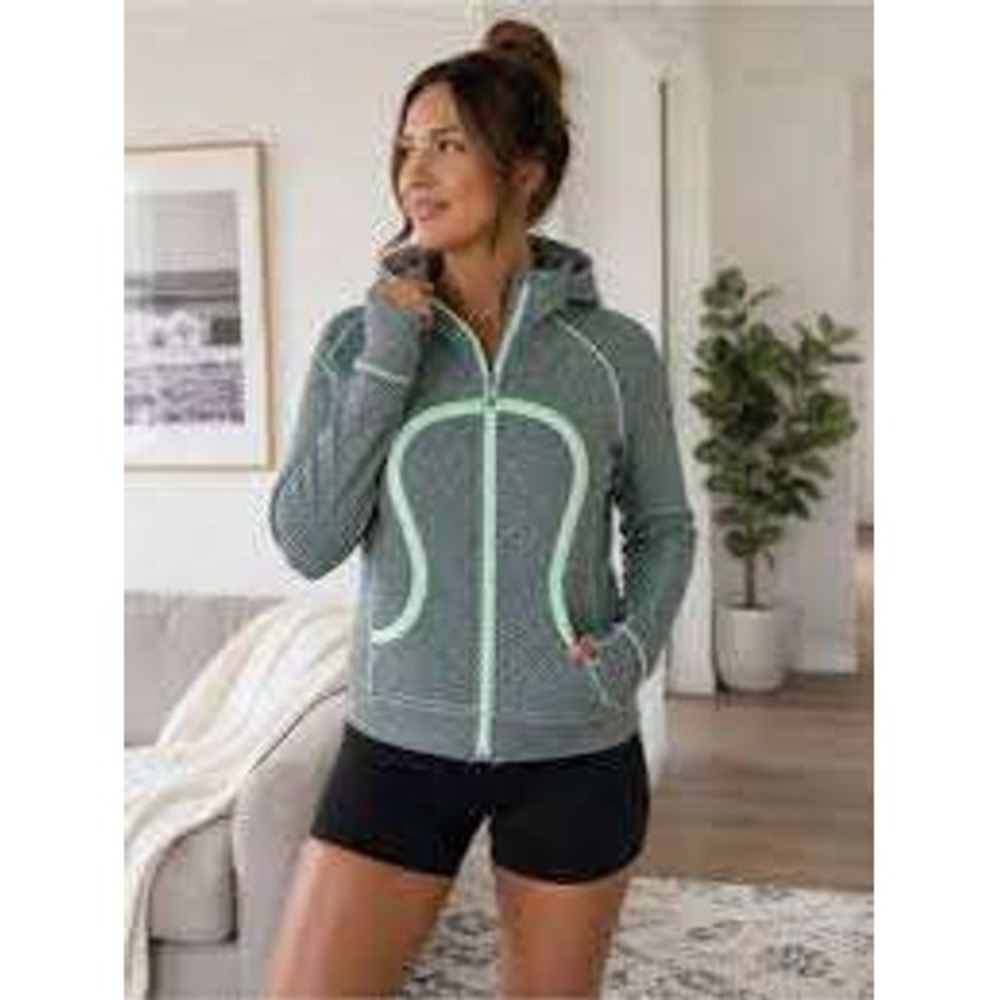 Lululemon Scuba Hoodie Full Zip Geometric Mint Thumbholes Womens Jacket Size 8